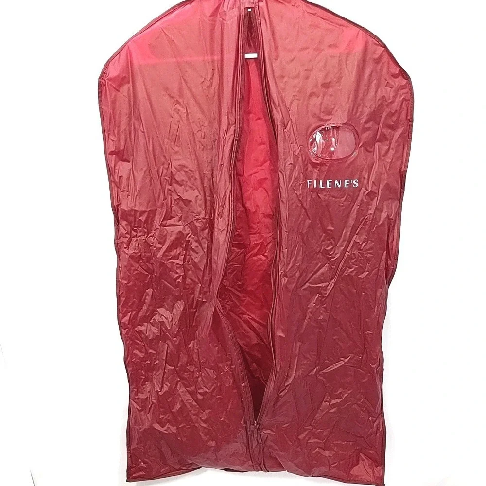 VTG 90s Filene's Red Garment Bag Suit Cover Zippered Travel Storage 36 Inch Logo